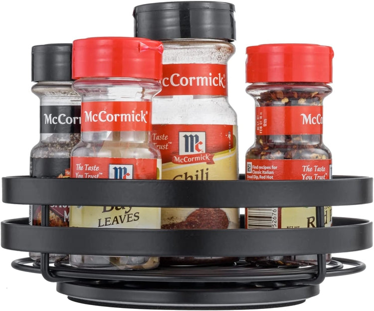 Matte Black Metal Wire Lazy Suzan Turntable Spice Holder, Kitchen Jar and Bottle Rack-MyGift