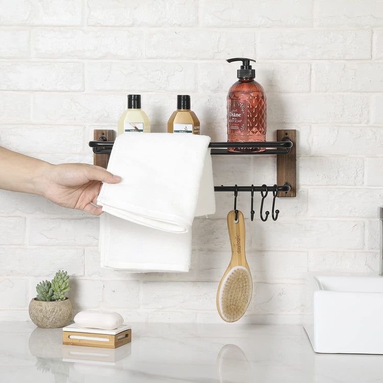 Weathered Gray Wood and Black Industrial Pipe Paper Towel Roll Holder  Dispenser with Shelf, Wall Mounted or Countertop Storage Rack