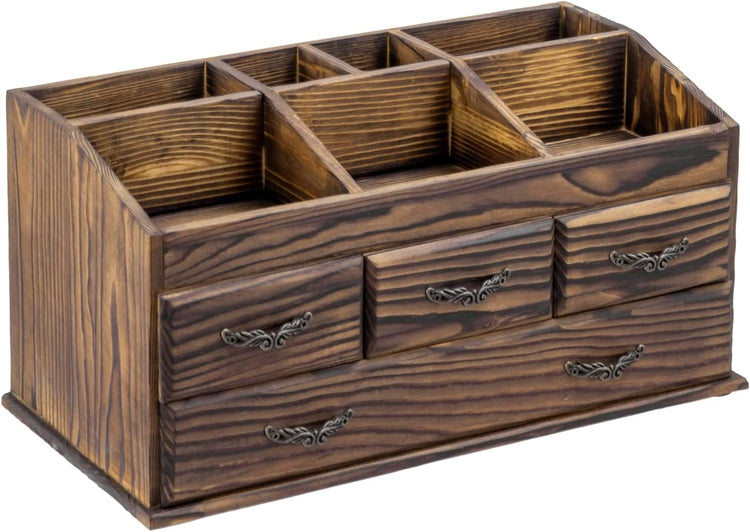 Burnt Brown Wood Vanity Organizer Rack with 4 Storage Drawers for Jewelry, Perfume, Cosmetics and Hair Accessories-MyGift