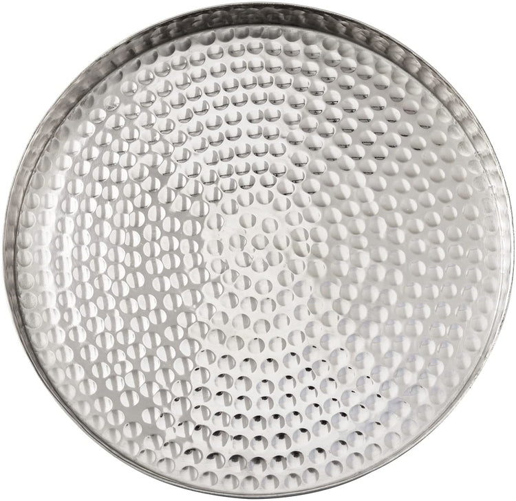 11 Inch Hammered Silver Round Decorative Tray, Aluminum Plated Serving Display Platter and Vanity Tray-MyGift