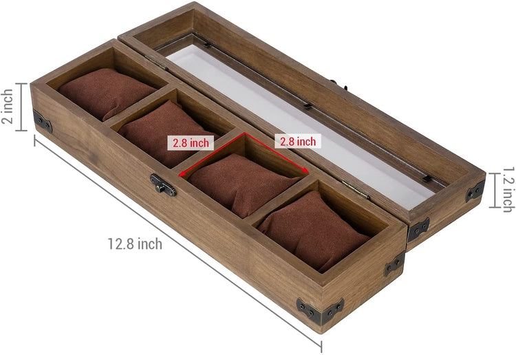 Walnut Wood Wristwatch Storage Case, Jewelry Organizer Box with Clear Acrylic Lid, Lock and Brass Metal Corner Accents-MyGift