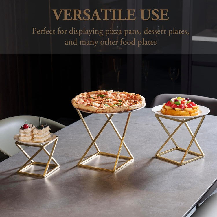 Brass Metal Pizza Pedestal Racks, Dessert Serving Risers for Cupcakes, 3-Piece Set-MyGift