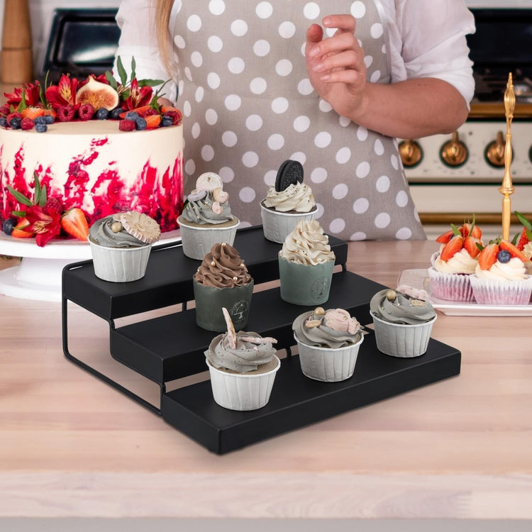 3 Tier Black Metal Cupcake Holder, Dessert Display Riser Stand for Mini Cake Pastry Muffins-MyGift