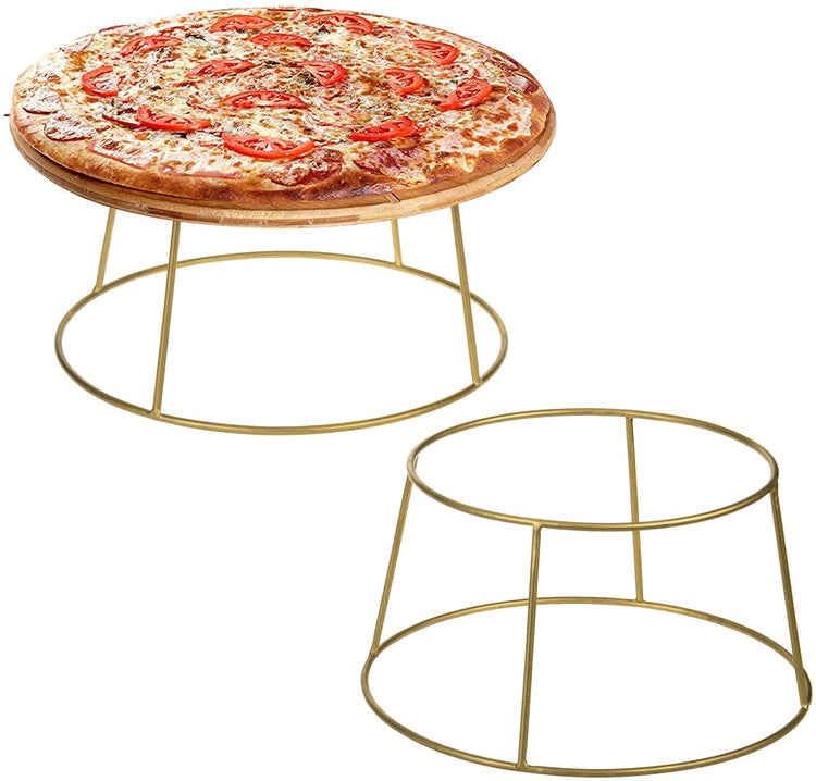 Set of 2 Brass-Tone Wire Metal Pizza Pan Risers / Food Display Stand-MyGift