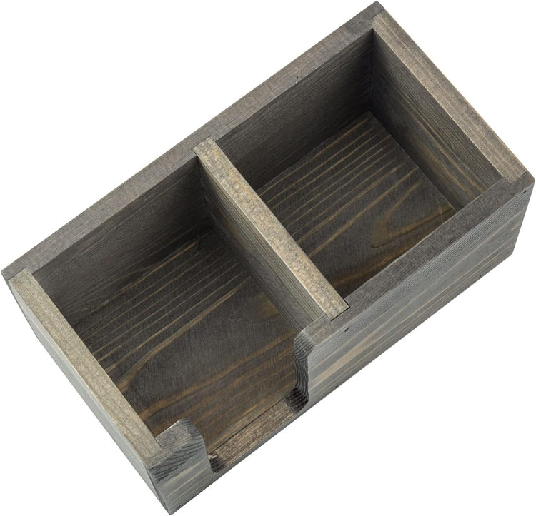 Gray Wood Sticky Note and Stationery Holder Stand, Office Desktop Storage Caddy for Note Pads, Pen Pencil Cup-MyGift