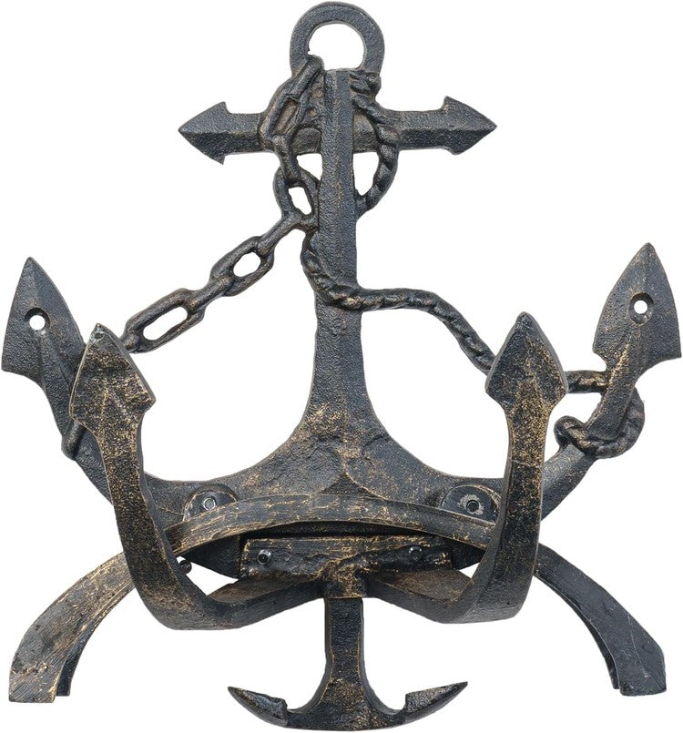 Wall Mounted Brass Metal Hose Reel Rack, Decorative Seaside Boat Dock Themed Hook-MyGift