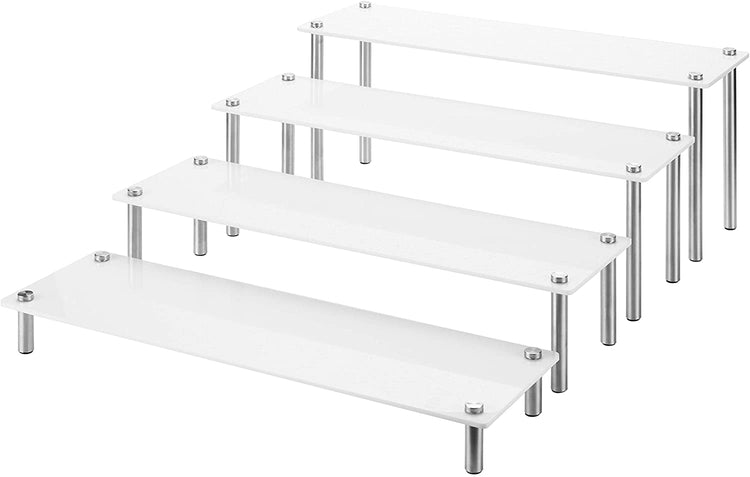 White Acrylic Cupcake & Dessert 4-Tier Rectangular Display Riser-MyGift