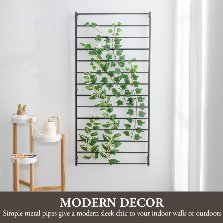 Matte Black Metal Wall Mounted Trellis, Outdoor Hanging Support Frame for Climbing Garden Plants and Crawling Vines-MyGift