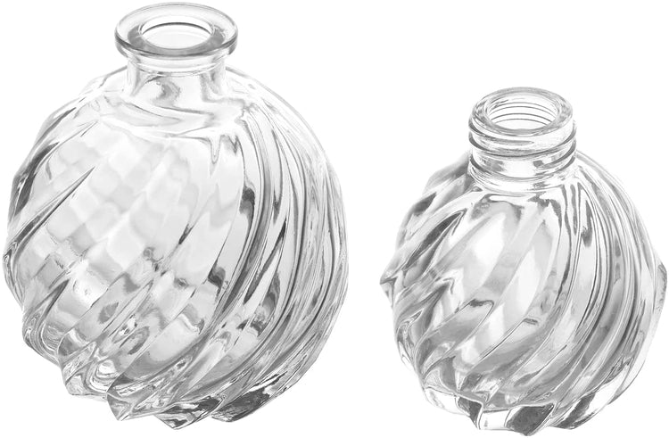 Set of 2, Clear Glass Reed Diffuser Bottle, Small Round Decorative Bottles Flower Vase with Spiral Ribbed Texture-MyGift