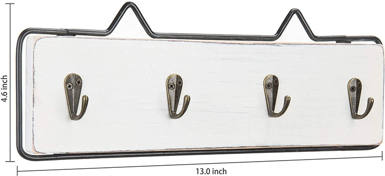 Vintage White Wood and Black Metal Key Holder - Wall Mounted Key Hanger Rack - Entryway Key Organizer-MyGift