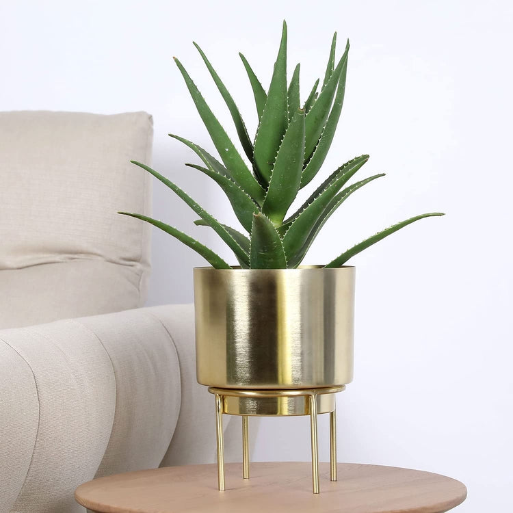 7 inch Deluxe Brass Brushed Metal Decorative Planter Pot with Display Riser Stand-MyGift