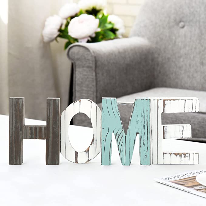 Rustic Home Sign Wall Décor, Galvanized Metal and Burnt Wood Love Letters Sign-MyGift
