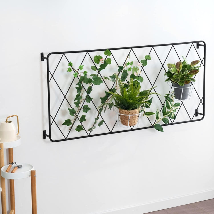 Matte Black Metal Wire Diamond Shaped Garden Trellis, Wall Mounted Lattice Frame for Climbing Plants and Crawling Vines-MyGift