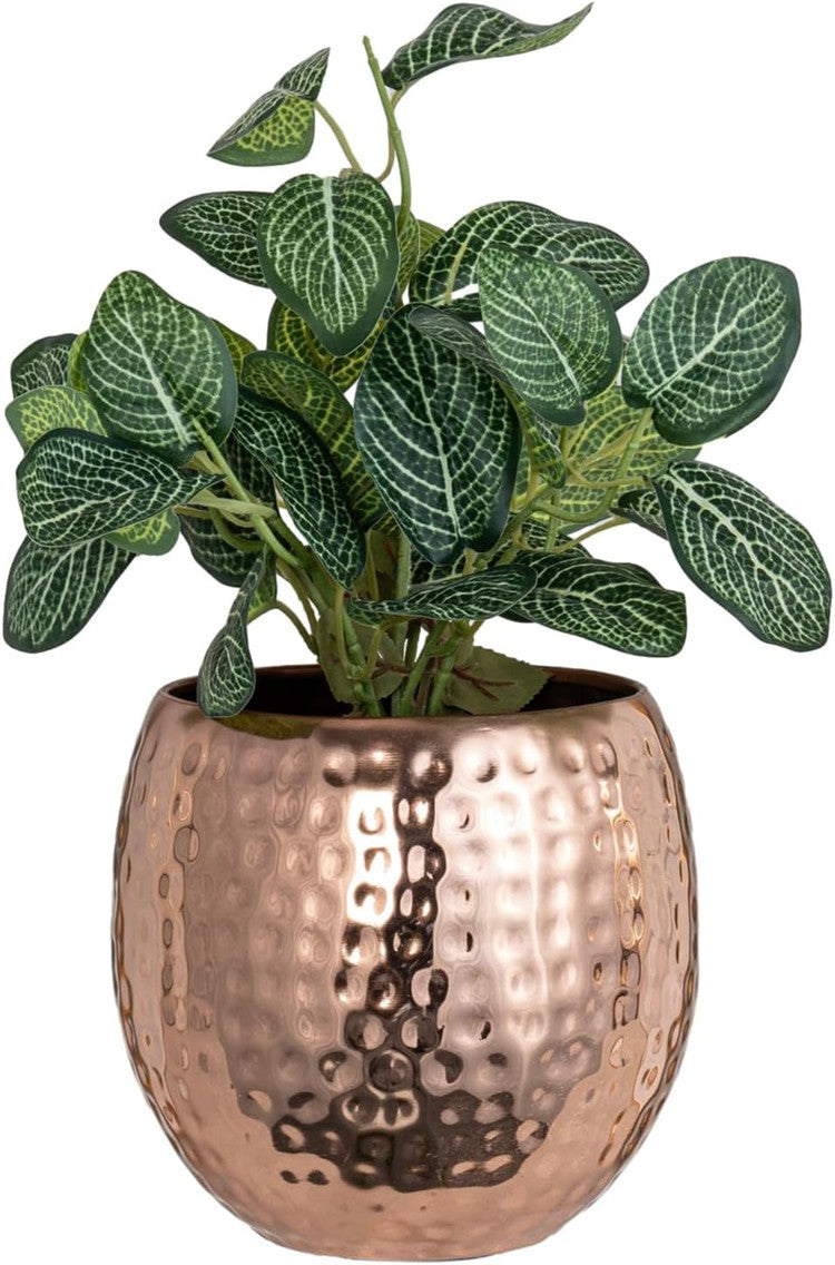 6.5 Inch Copper Metal Planter Pot, Tabletop Decorative Round Plant Container in Pebbled Texture-MyGift