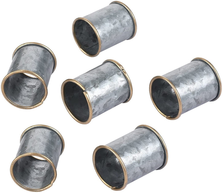 Farmhouse Napkin Rings, Rustic Galvanized Metal Dining Napkin Rings with Brass Tone Rim-MyGift