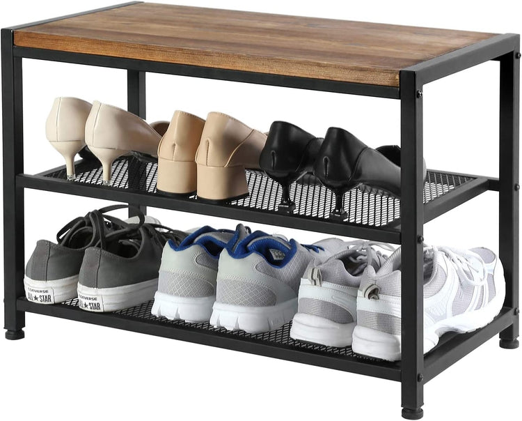 Tiered Shoe Storage Rack Entryway Bench, Mudroom Footwear Organizer wi –  MyGift