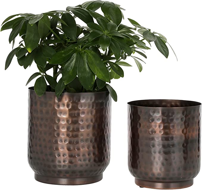 copper colored plant pots Modern Flower Planter Container, 5 and 6 Inch Indoor Vintage Copper Metal Plant Pot
