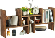 Brown Wood Desktop Shelf, Bookshelf Organizer Stand, Home or Office Desk Storage Shelving Rack-MyGift