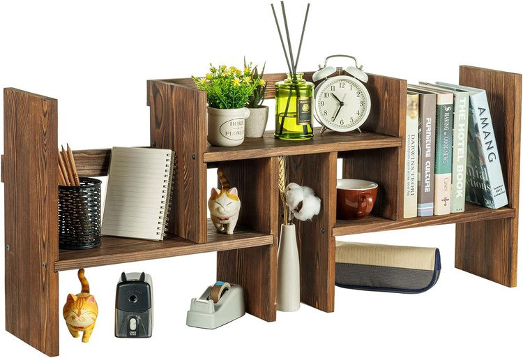 Brown Wood Desktop Shelf, Bookshelf Organizer Stand, Home or Office Desk Storage Shelving Rack-MyGift