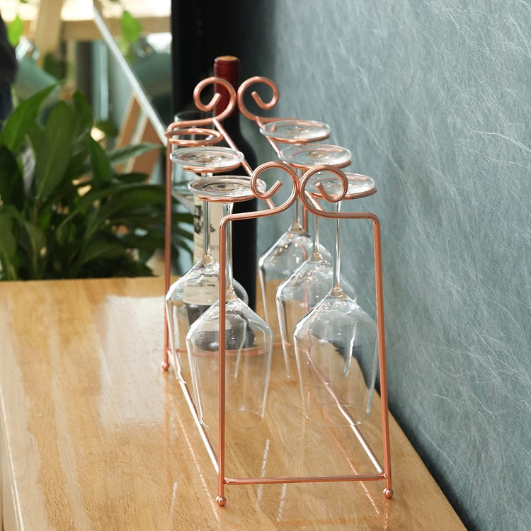 Copper Metal Wire Scrollwork Design Countertop Wine Glass Holder