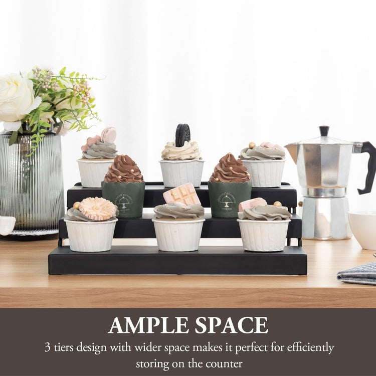 3 Tier Black Metal Cupcake Holder, Dessert Display Riser Stand for Mini Cake Pastry Muffins-MyGift