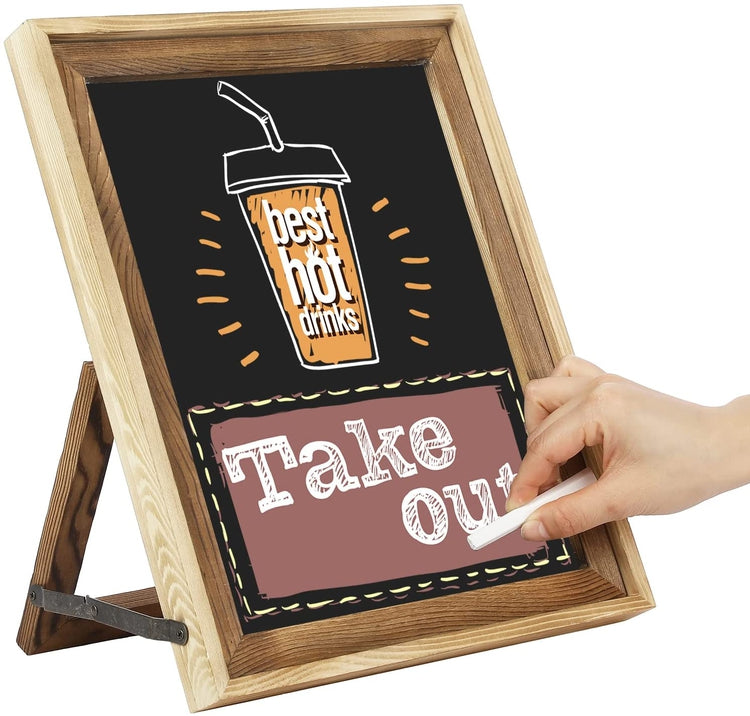 Picture Frame Style Chalkboard Tabletop Easel, Two-Toned Rustic Burnt Wood Framed Freestanding Chalkboard Sign-MyGift
