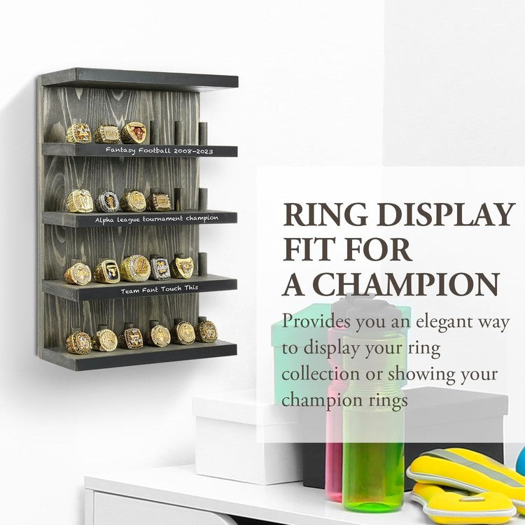Wall Mounted Gray Wood Ring Holder with Chalkboard Labels, 24-Peg Jewelry Display Shelf-MyGift