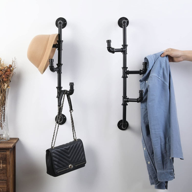 25-inch Industrial Design Black Metal Wall Hanging Hat and Coat Rack with 3 Adjustable Arm Hooks-MyGift