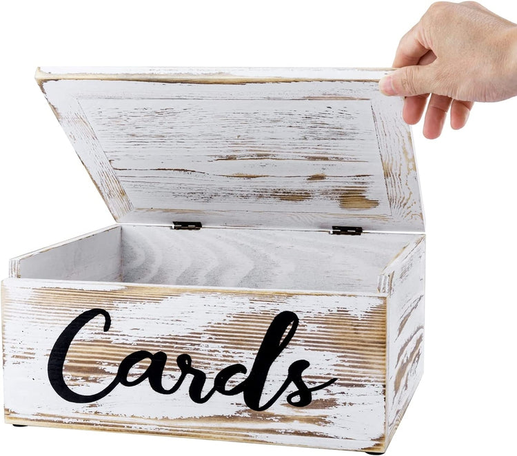 Wedding Card Box, Wood Reception Gift Card Box, Wall Mountable Card Holder with Hinged Lid-MyGift