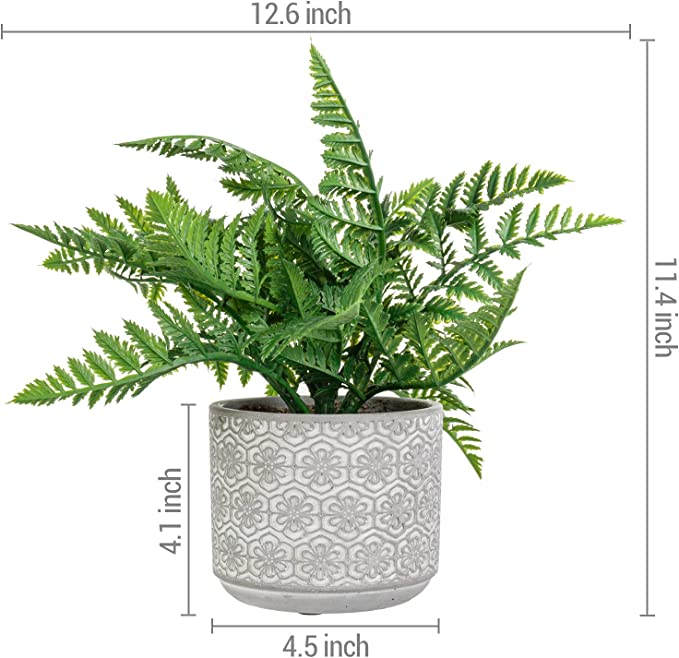 Fake House Plant, Artificial Boston Fern Potted in Embossed Concrete Planter Pot with Fillers-MyGift