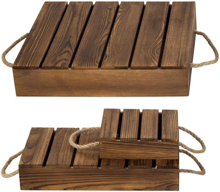 3-Tier Burnt Wood Pallet Style Dessert Riser Stands, Retail Displays with Rope Handles-MyGift