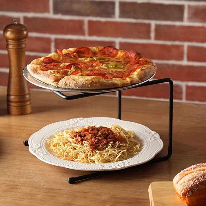 Tabletop Black Metal Pizza Pan Riser Stands, Food Platter Tray Display, Set of 6-MyGift