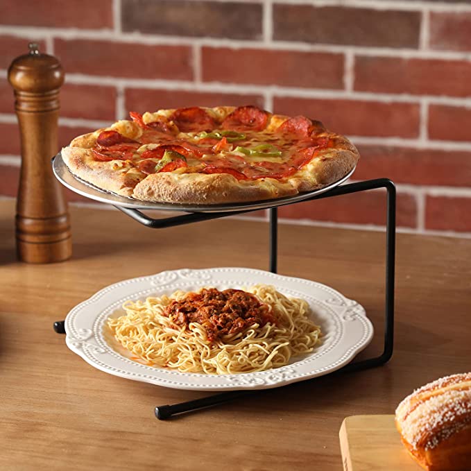 Tabletop Black Metal Pizza Pan Riser Stands, Food Platter Tray Display ...
