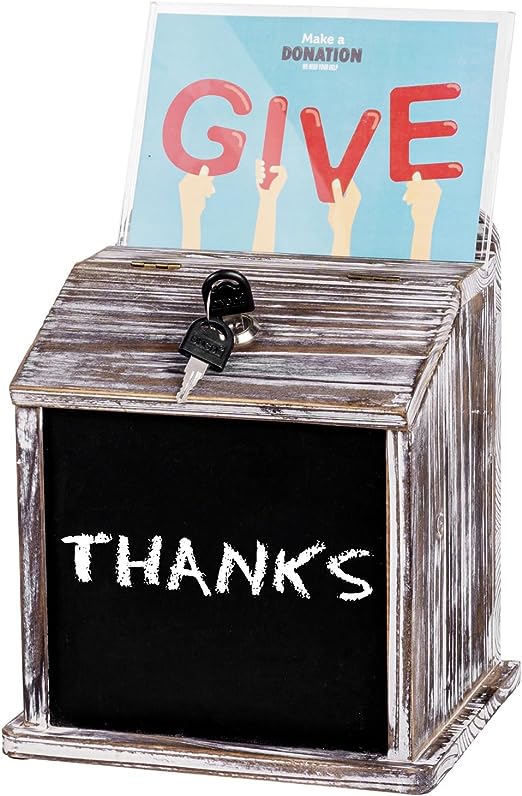 Brown Wood Suggestion Box with Chalkboard Panel and Removable Clear Acrylic Sign Holder, Lockable Box-MyGift