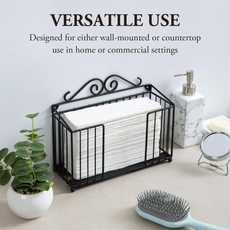 Black Metal Bathroom Folded Paper Towel Holder, Wall Mounted Disposable Napkin Dispenser Rack-MyGift