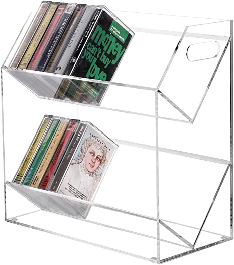 Clear Acrylic Cassette Tape Holder with Cutout Handles, 2 Tier Retro Audio Tape Deck Storage Display Case-MyGift