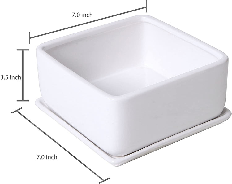 7 inch square plant pots Modern 7 inch Square White Ceramic Succulent Planter Pot with Drainage Tray, Window Box & Saucer