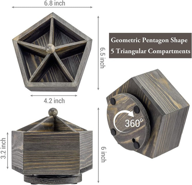 Gray Solid Wood Geometric Pentagon Shape Pen Holder and Office Stationery Storage Organizer-MyGift