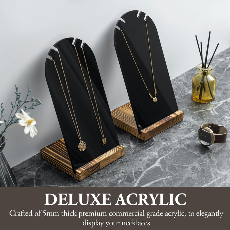 Black Acrylic Necklace Holder with Wood Base, Tabletop Jewelry Easel Stand Retail Display, Set of 2-MyGift