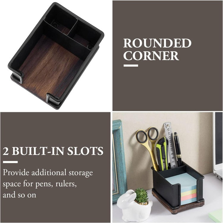 Industrial Matte Black Metal Office Stationery Organizer with Sticky Note Holder, 2 Pen Storage Compartments-MyGift