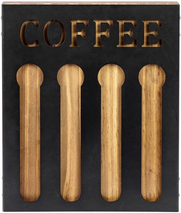 Wall Mounted Coffee Capsule Holder, Burnt Wood Black Metal Coffee Bar Organizer Storage with Cutout COFFEE Lettering-MyGift