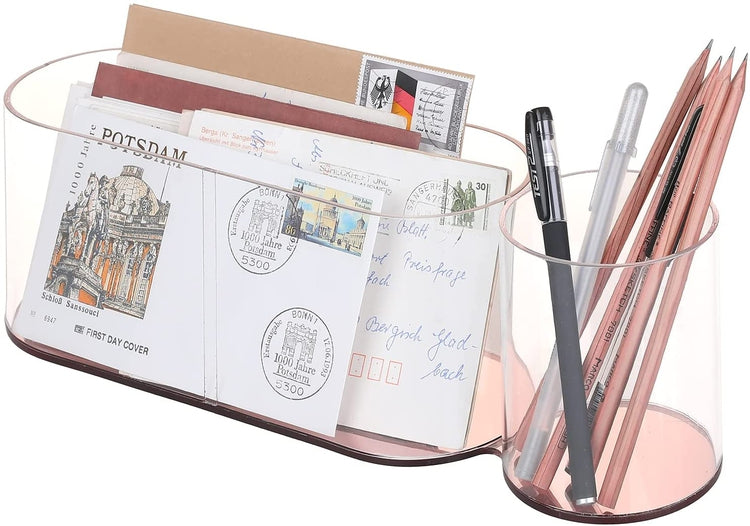 Acrylic Mail Sorter Stationery Holder and Pencil Cup Desktop Organizer Rack with Copper Base-MyGift