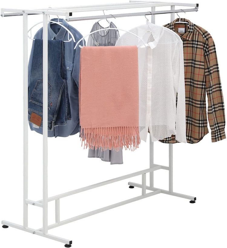 White Stainless Steel Clothes Hanger Rack, Freestanding Double Rod Clothes Hanging Rack-MyGift