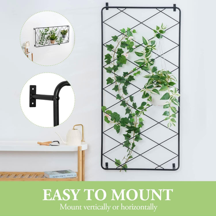 Matte Black Metal Wire Diamond Shaped Garden Trellis, Wall Mounted Lattice Frame for Climbing Plants and Crawling Vines-MyGift