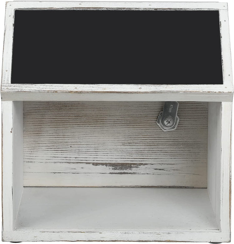 Rustic Whitewashed Wood Donation Collector, Tip Box with Chalkboard, Lock and Key-MyGift