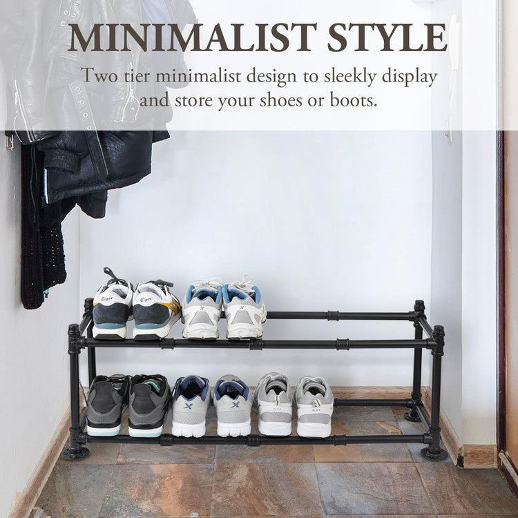 Stream Line Shoe Rack Tiered Matte Black Metal Pipe Freestanding Expanding Shoe Rack, Custom ...