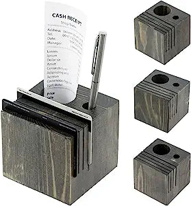 Set of 4, Gray Wood Restaurant, Bar Check Block with Pen and Credit Card Slots, Bill and Receipt Holder Organizer-MyGift