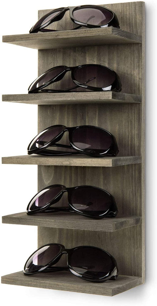 Vintage Gray Wood Wall Mounted Sunglasses Eyewear Organizer Holder Display Rack-MyGift