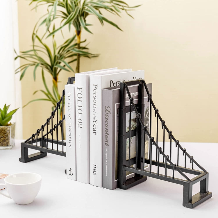 Decorative Bookends, Black Metal Suspension Bridge Design Bookends, Ar