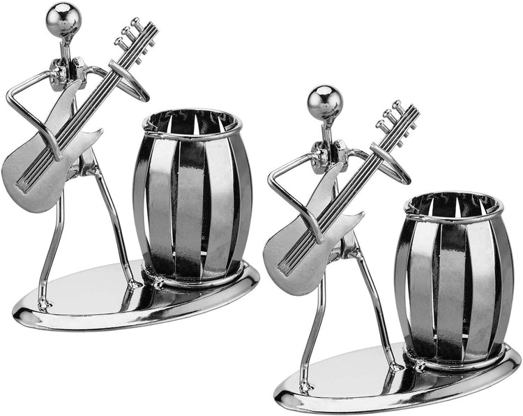 Set of 2, Gunmetal Gray Guitar Rocker Design Pen Holder, Pencil Cup-MyGift